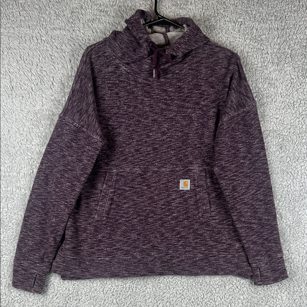 Carhartt Marbled Long Sleeve Drawstring Neck Hoodie Sweatshirt Purple Size M